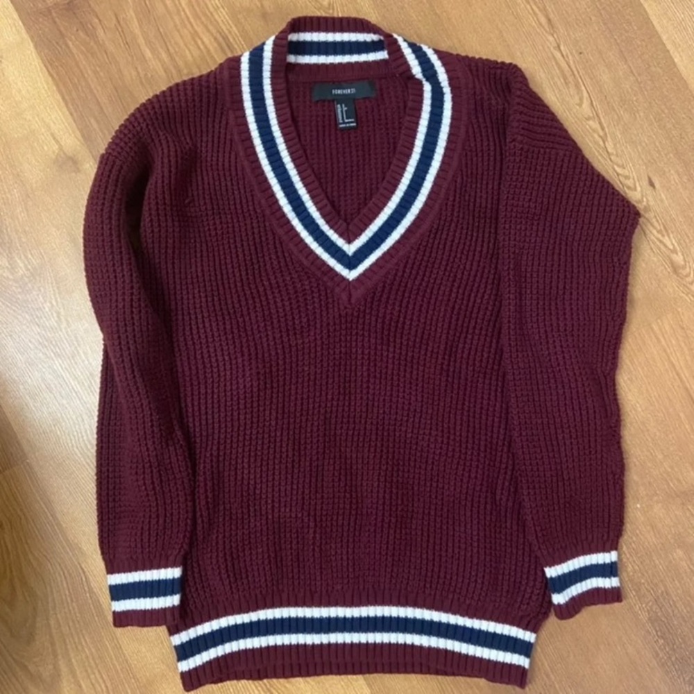 Forever 21 Burgundy V-Neck Sweater